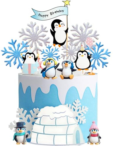 Doyomtoy Pinguin Kuchendekoration,Tortendekoration 18Stück Mini Pinguin Figuren Weihnachten Cake Topper Schneeflocke Cupcake Topper Winter Weihnachts Tortendekoration Dekorationen für Kindergeburtstag