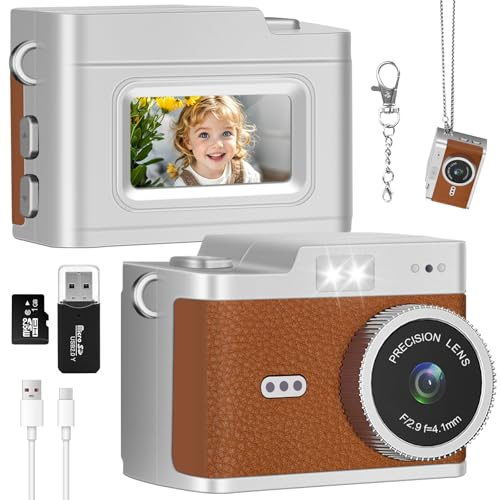 SERIONR Mini Fotocamera Digitale,Piccola Macchina Fotografica Digitale Retrò Marrone,1080P HD Mini Camera con 0,96''Schermo a Colori,Macchina Fotografica Compatta con Flash e Funzione di Registrazione