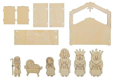 PANGBOER Krippen-Bastelset aus Holz, zum Basteln, Malen, Weihnachtsdekorationen, bemalbare Weihnachtskrippen, Heimdekorationen