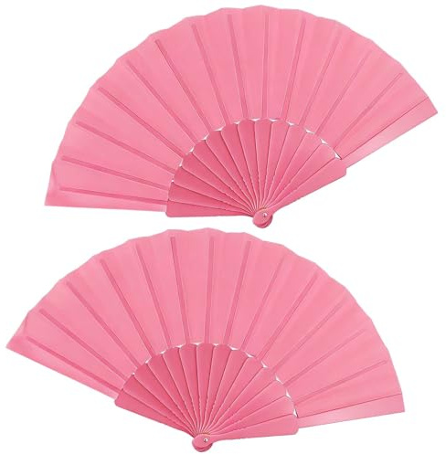 YuZhou 2Pcs Hand Fan Folding Fabric Hand Fan Chinese Spanish Foldable Hand Fan Handheld Folding Kung Fu Tai Chi for Women Line Dance Cosplay Props Wedding Summer Festival Party Decorations Gifts Pink