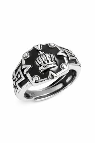 Unisize Concept Bague/Chevalière Couronne en Argent, Adaptable, Style Majestueux, S’ajuste par pression vers l’intérieur ou l’extérieur