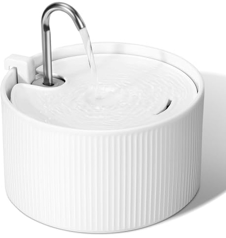Ceramic Cat Water Fountain for Drinking, VinDox 74oz/2.2L Pet Water Fountain Ultra-Quiet Triple Filtration, Drinking Fountains for Cats Easy Clean (White)