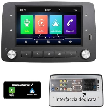 YZKONG Stereo auto Linux con interfaccia speciale per FIAT Panda Modello 169 2003-2012 | CarPlay/Android Auto wireless/Bluetooth/FM/AM/RDS/USB HiFi 100W