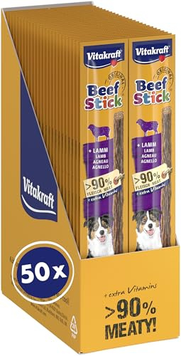 VITAKRAFT- Beef Stick, Friandises pour Chiens, Bâtonnet De Viande À L’Agneau, pour L’Entraînement, sans Ajout De Sucre (50X12G)