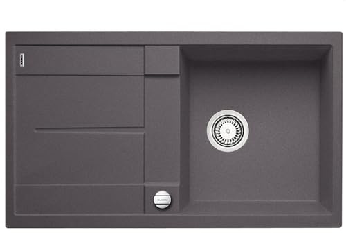 BLANCO METRA 5 S – Fregadero Rectangular de Granito para Armarios Bajos de 50 cm de Ancho – Con Escurridor Integrado – Acabado SILGRANIT – Gris – 518871