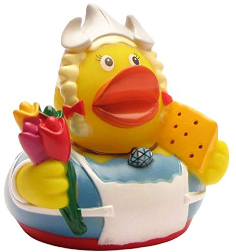 DUCKSHOP | Badeente Amsterdam | Quietscheente | L: 7,5 cm I inkl. Quietscheentchen-Schlüsselanhänger im Set I Geschenk Sightseeing I Souvenir