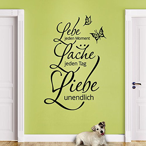 Grandora W892 Wandtattoo Zitat Lebe... Lache... Liebe... + Schmetterlinge & Blumen schwarz 58 x 89 cm