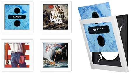 Show & Listen White Vinyl Record Album LP Frame (Pack Of 4) | Vier weiße LP-Rahmen, wandmontierte Album-Displays, aufklappbares Design, einfacher Albumwechsel, ideal für Vinyl-Sammler