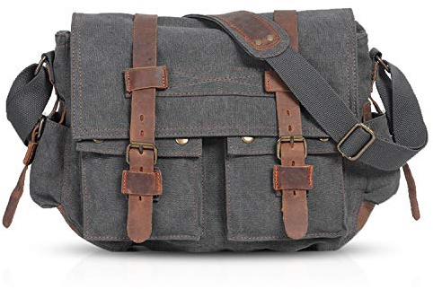FANDARE Ny retro Messenger Bag axelväska 14 tums laptopryggsäckar män kvinnor väska kurirväska multifunktionell canvas, GRÅ, 14 Zoll, Canvas