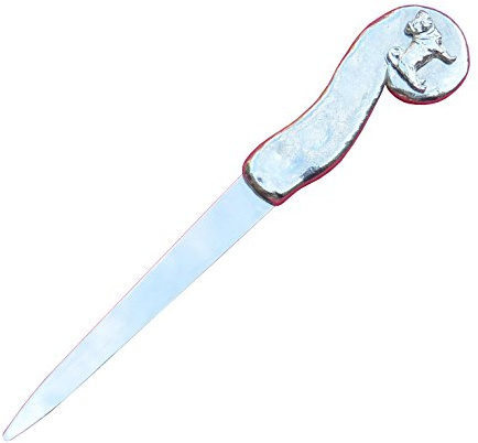 Brieföffner, Mops-Brieföffner, Brieföffner, Mops-Geschenk, Zinn-Brieföffner, Herren-Geschenke, handgefertigt, von William Sturt, in feinem Zinn