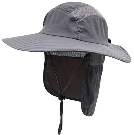 Decentron Outdoor Mens UPF 50+ Sun Protection Cap Wide Brim Bucket Fishing Hat with Neck Flap Sun Hats Dark Grey