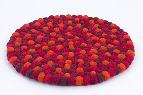 Filzuntersetzer rund 22cm rot orange Handarbeit Topfuntersetzer bunt Bunte Filzkugel Untersetzer aus Filz von feelz