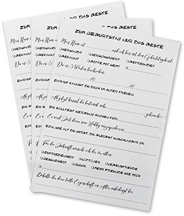 FEENSTAUB Gästebuch Karten Geburtstag, Karten Gästebuch, Gästebuchkarten zum Ausfüllen, Gästekarten für die Geburtstagsfeier, Karten für Gäste mit lustigen Fragen zum Ausfüllen, Geschenkidee