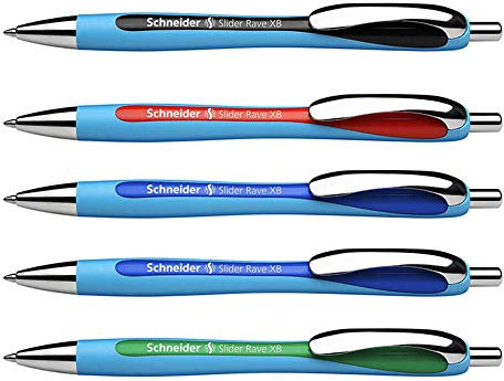 Schneider Slider Rave XB Kugelschreiber (dokumentenechte Mine, Made in Germany) (5er Pack Komplett)