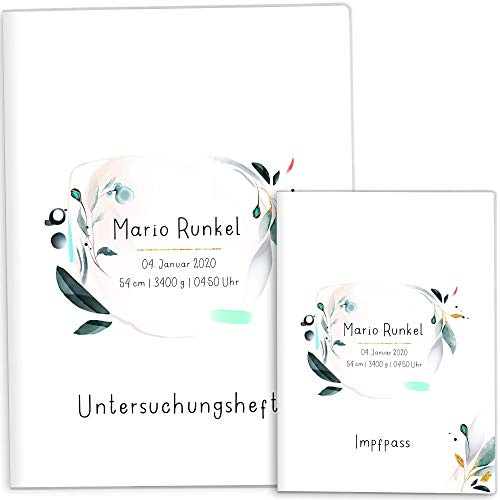 OLGS Hülle für U-Heft + Impfpass Set Amazing Aquarell/Untersuchungsheft- und Impfpasshülle, Babyparty Geschenk personalisierbar mit Namen (Uheft Hüllen Set personalisiert, Aquarell-08)