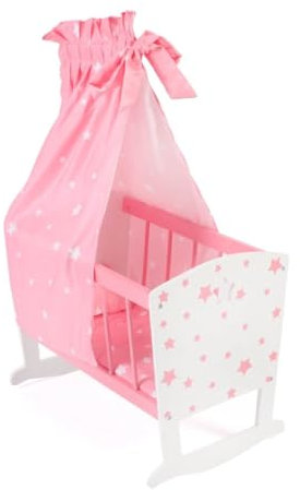 Bayer Chic 2000 - Puppenwiege für Puppen bis 46 cm, Puppenbett, Puppenmöbel, Stars pink, 31 x 50 x 72 cm