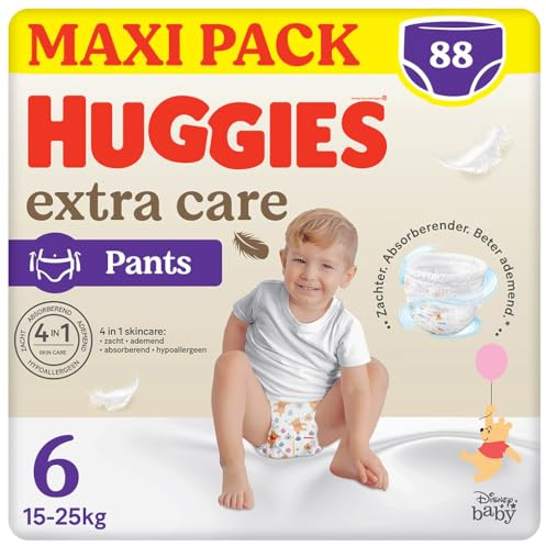 HUGGIES Extra vård - trosor storlek 6 (15/25 kg) - förpackning med 88 blöjor - lätt att sätta på och ta av ultramjuk - absorberande och ventilerande material - hypoallegenisk
