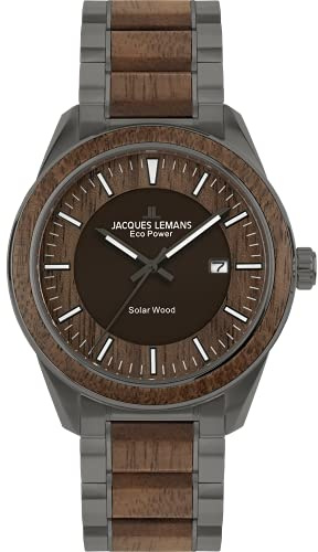 JACQUES LEMANS Herrenuhr, Eco Power Uhren Männer, Chronograph aus massivem Edelstahl mit Apfel-Leder Armband, Model 1-2116