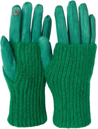 styleBREAKER Damen 3 in 1 Touchscreen Handschuhe mit abnehmbarer Strick Stulpe | Winterhandschuhe | 3 Tragevarianten | Weich warm elastisch in vielen Farben, Farbe:Dunkelgrün