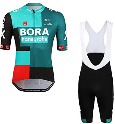SGCIKER 2022 Herren Pro Team BORAHansgrohe Radtrikot Set, Kurzarm Fahrrad bekleidung Lätzchen Kurzsets Gel Pad（XL