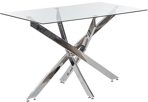 Beliani Mesa de Comedor Tablero de Vidrio Templado 120 x 70 cm Patas Plateadas 4 Personas Moderno Maramo