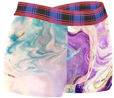 Herren Stretch Unterwäsche Trunks, Hipster Polyester Boxershorts, schnell trocknend, Lila, Gold, Blaugrün, Marmor Aquarell, mehrfarbig, XL