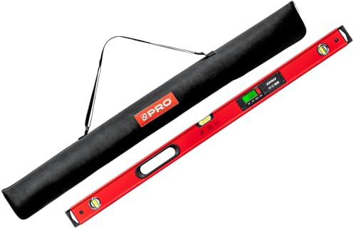 PRO900 Digitale Wasserwaage 100cm mit 2 LCD Displays und Abdeckung - Elektronische Wasserwaage mit Messwertspeicher für bis zu 19 Ergebnisse Schutzart IP65 - Farbe Rot