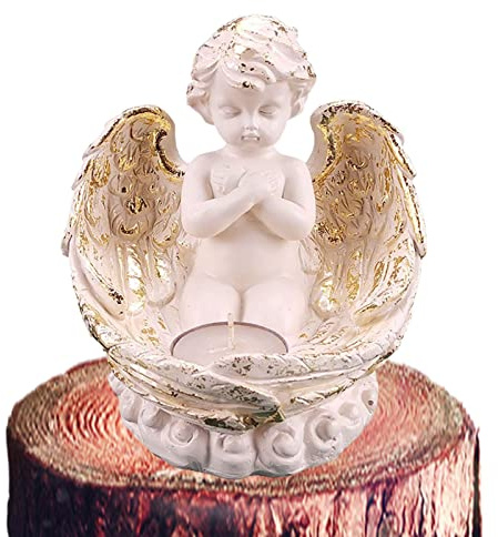 Pomrone Praying Angel Statue Teelicht Kerzenhalter Home Resin Figur Skulptur Hochzeit Weihnachten Kirche Taufe Engel Sammlung Figur