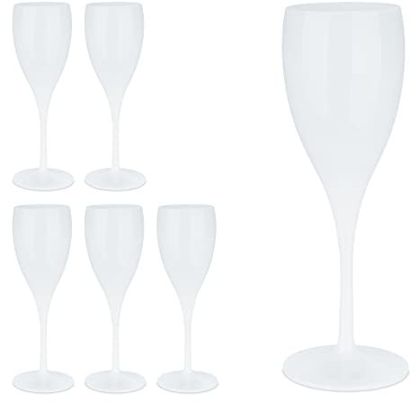 Relaxdays Copas Cava Plástico, Set de 6, Irrompibles y Libres de BPA, 140 ml, Reutilizables, Vasos Camping, Blanco