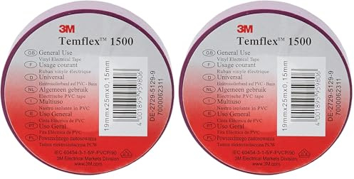 3M TVIO1925 Temflex 1500 Ruban isolant électrique en vinyle, 19 mm x 25 m, 0,15 mm, violet (Lot de 2)