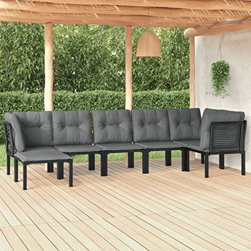 LAPOOH 7-TLG. Garten-Lounge-Set, Gartenlounge Set, Lounge Gartenmöbel Set, Loungemöbel, Möbelsets, Garten Möbel, Balkon Möbel, Schwarz und Grau Poly Rattan