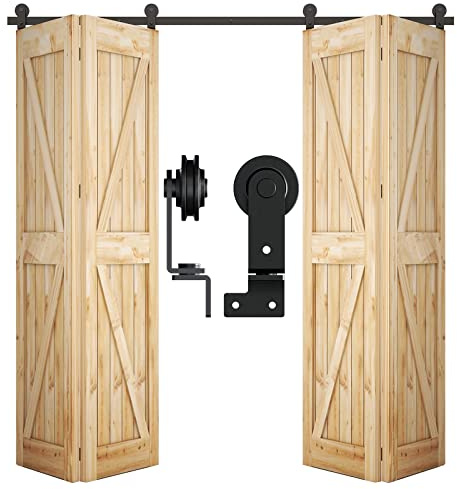 WOLFBIRD Herraje de puerta corredera plegable para 4 puertas plegables, dos lados abiertos, kit de puerta plegable para apertura de puerta inferior a 185 cm, sin puerta (estilo T)