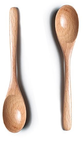 Meiyahome, 2 cucchiai in legno di faggio naturale, 15 cm, cucchiaino da caffè, cucchiaio da dessert, cucchiaino da tè, mescolatori in legno per zucchero, sale, miele e latte (2)