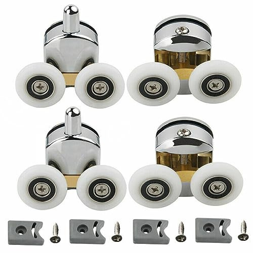 4Pcs Curved Shower Door Rollers, 23mm Replacement Sliding Shower Door Runners Wheels with Anti-Collision Block and Screws for 4-6mm Glass Doors Bathroom (2 Top & 2 Bottom)