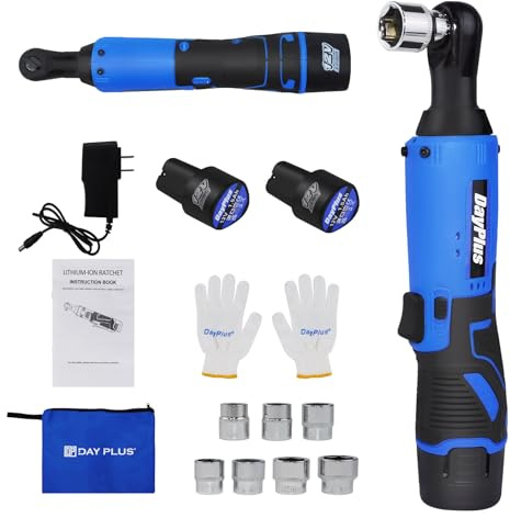 AUTOFU Cordless Ratchet Wrench 3/8, Brushless Motor Electric Ratchet Wrench Set, 12V Cordless Ratchet Kit, 0-2300 RPM, 60-Min Fast Charge, 2-Pack Lithium-Ion Batteries, 7 Sockets for Cars and Home