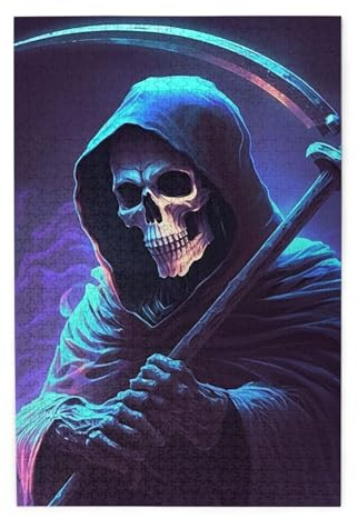 HERRECX 1000 Piece Jigsaw Puzzle - Skull Sickle Grim Reaper Soul Cool Wood Puzzle for Adults Teens Family Game Educational Toys Gifts