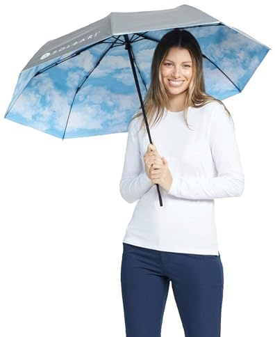 Solbari Compact Sun Protective Umbrella UPF 50+ UV Protection, Ultra-Light & Travel-Friendly, Reflective Sun Protection for Beach, Picnics, & Outdoor Festivals - Clouds - 42 inch