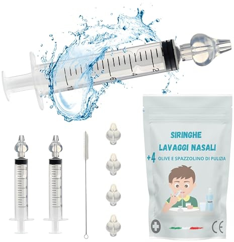 Siringhe Lavaggio Nasale Neonato, Siringhe 10 ml Con Beccuccio Lavaggio Nasale Bambini, Confezione Da 2 Siringhe + 4 Olive Nasali Per Lavaggi Neonato