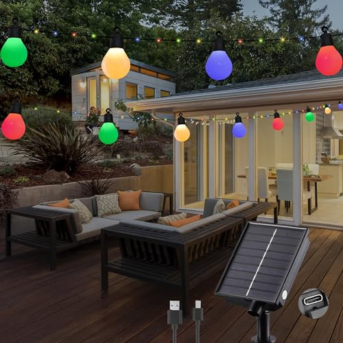 Tacobey Guirlande Noel Exterieur Solaire avec 20 Blanc G40 Ampoules, 10M 100 LED Guirlande Lumineuse Solaire 8 Modes, Etanche, Décoration pour Jardin, terrasse, Balcon (Multicolore)