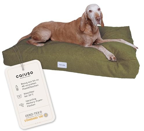 Caruso Recycling Hundebett L - für Grosse, mittelgroße und kleine Hunde, ergonomisch, Hundekissen waschbar, Hundebett Abnehmbarer Bezug, Hundebett orthopädisch durch Memory Foam, waldgrün