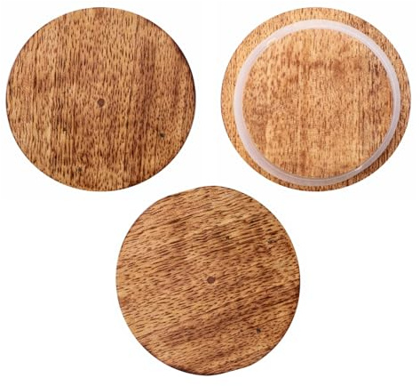VERLO - WECK Holzdeckel mit Dichtung 60 mm, 3 Stück, passend zu WECK-Gläsern, Silikondichtung