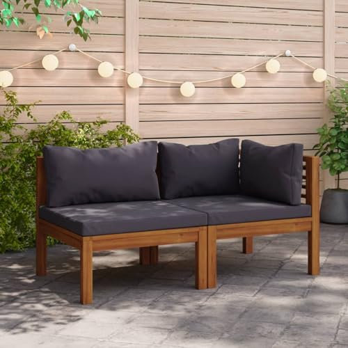 Rantry Casa Gartenmöbel-Set 2 Stück mit dunkelgrauen Kissen aus Akazie, Gartenbank, Bank für Balkon, Terrasse & Garten