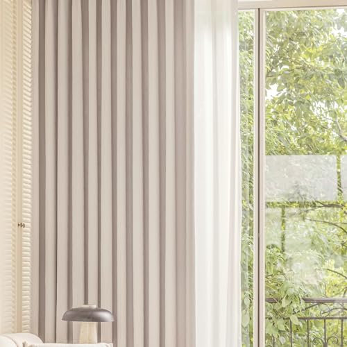 Ayoiow Vorhänge Lichtundurchlässig, Verdunkelungs-Vorhang Gardine Mit Ösen, Chenille Thermovorhang 2Er Set, Creme, 102X214CM