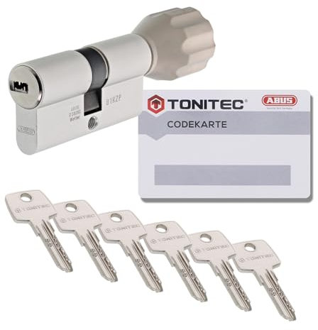 ToniTec Abus TEC440 Cylindre de serrure à cylindre à fermeture différente 45/65 mm avec 6 clés et carte de code