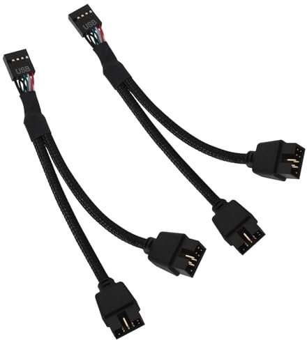 Cable de Extensión USB 2.0 de 9 Pines para Placa Base, 2 PCS Divisor USB 2.0 Negro, USB Divisor de 1 en 2 Salidas, Cable USB Placa Base