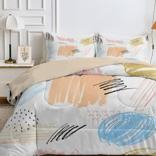 Bettdecke 135x200 4 Jahreszeiten, Wende Farbige Linien Steppdecke Waschbare, Bettdecke ohne Bezug Nutzbar, Leicht Weiche Schlafdecke 200GSM, Ganzjahresdecke Weiß mit 1 Kissenbezug (ohne Kissen)