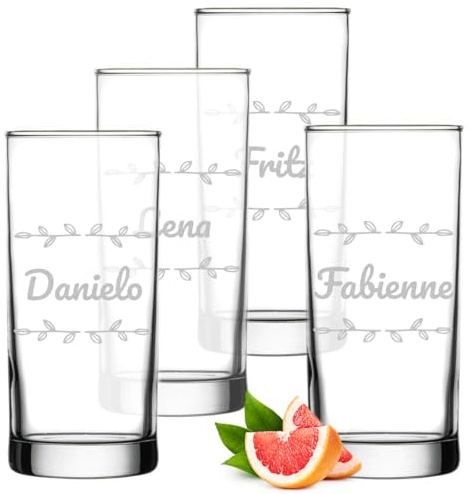 polar-effekt Longdrinkgläser 485 ml 4er Set mit Gravur - personalisierte Cocktailgläser - das Geburtstagsgeschenk - Gläser für Drinks, Mojito und Wasser - BPA-Frei