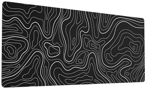 Ovenbird Large Gaming Mouse Pad with Stitched Edges, Topographic Map Topo Mousepad Gaming, Extended XL Large Mousepad with Anti-Slip Base, Cool Mouse Pads for Desk, 31.5 x 11.8 in, Black