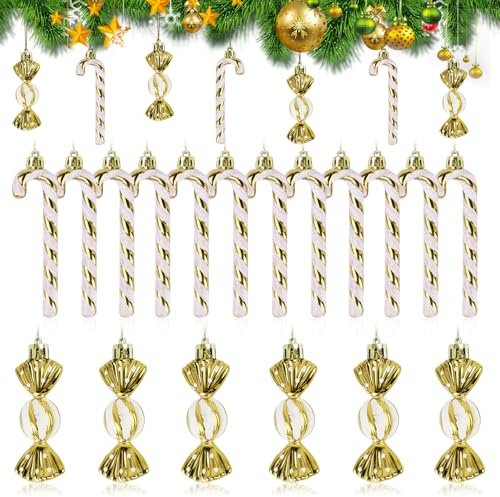 18 Stück Zuckerstangen Christbaumkugeln, Gold, Weihnachtskugeln für Weihnachtsbaum Dekorationen (Gold)
