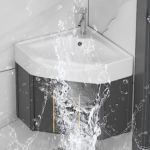 Lavandino del Bagno, Lavandino Ad Angolo, con Mobile Base Ospiti, Superficie AntiGraffio E Antisporco, Adatto per Uso Interno Ed Esterno (Grey 48x43cm)